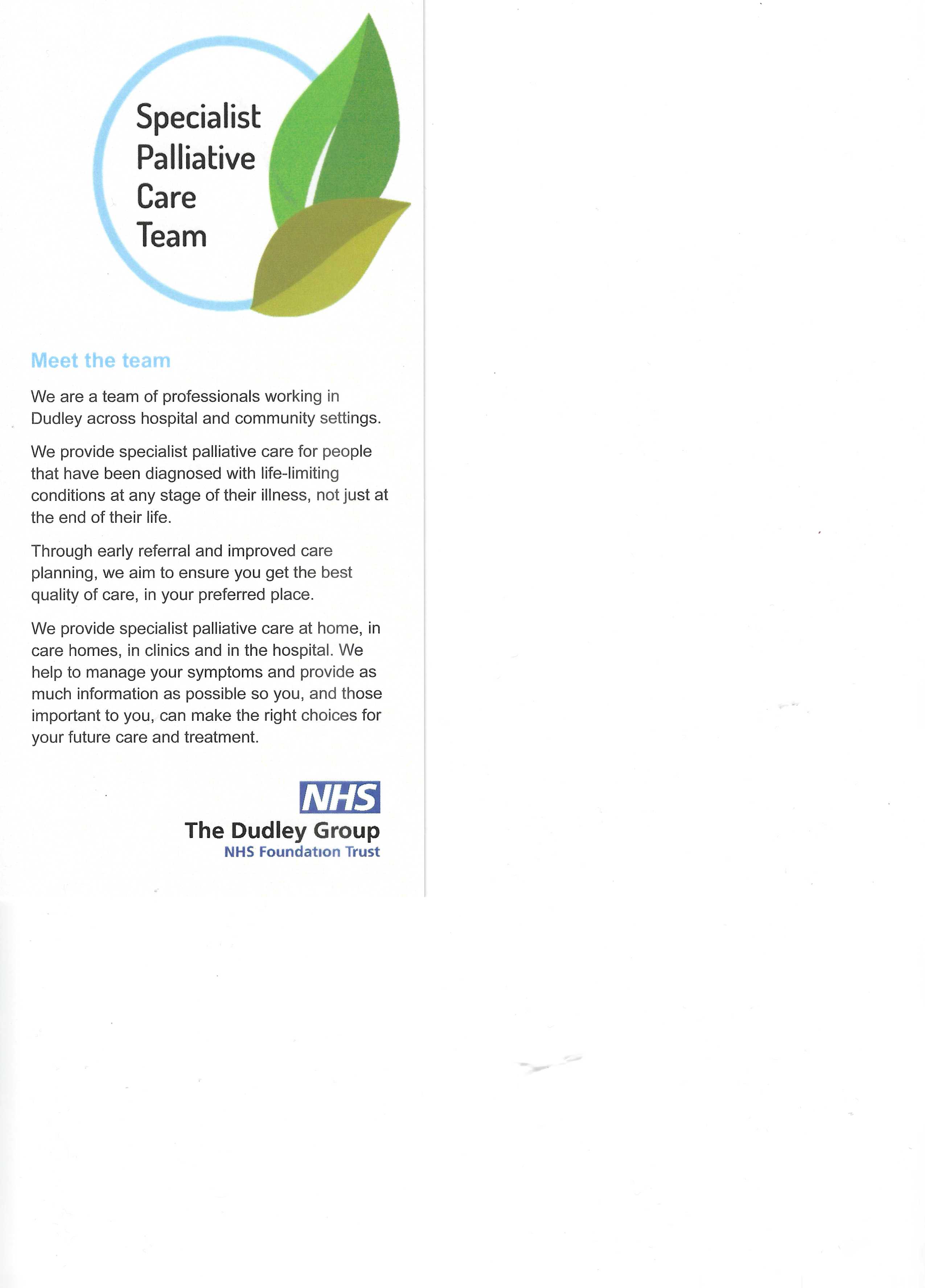 Specialist Palliative Care Team Leaflet Side 1