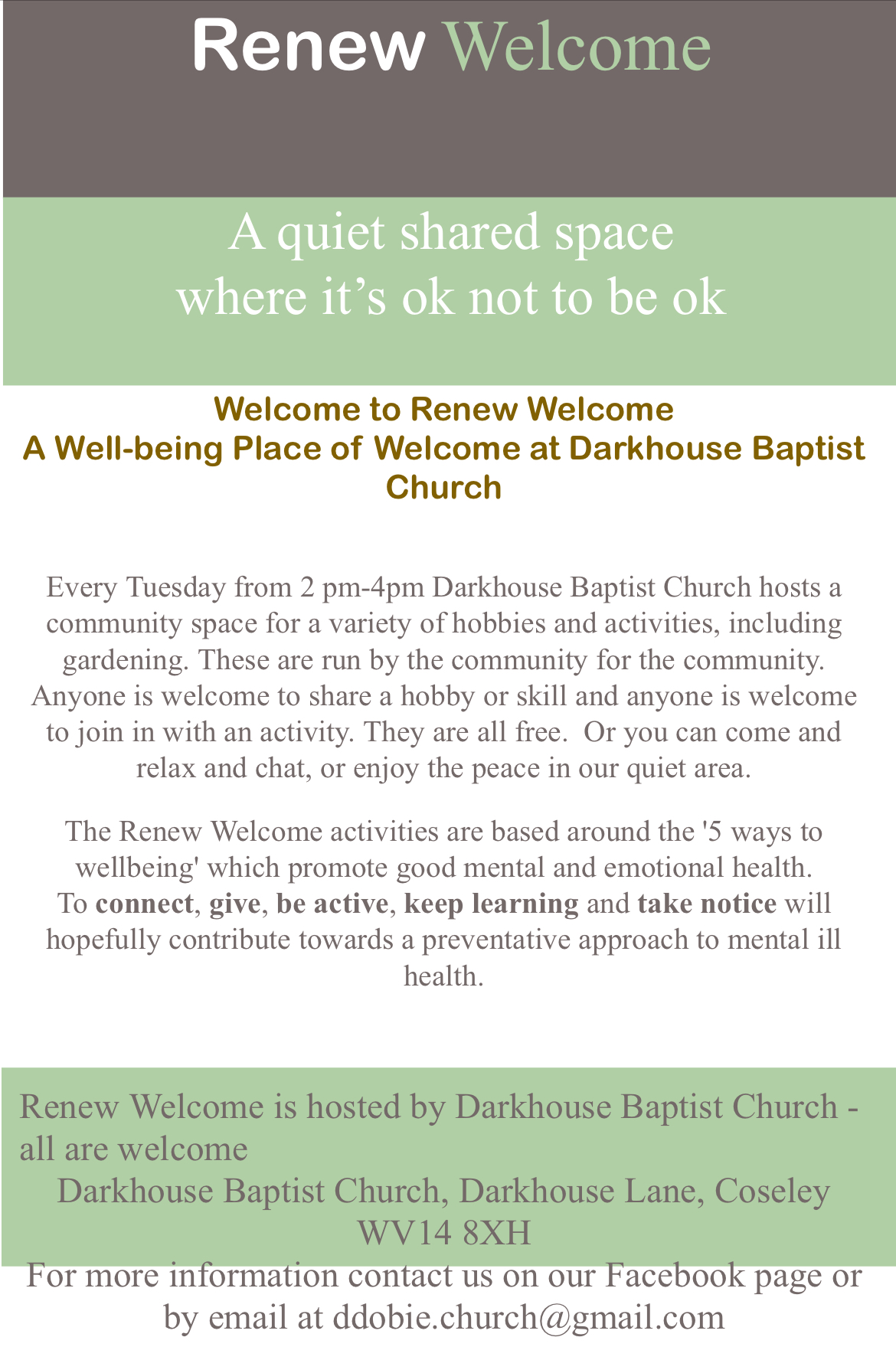 Darkhouse Baptist Church - Warm welcome Tea and Chat